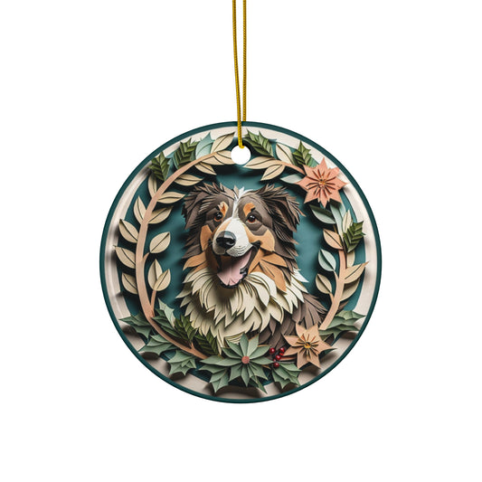 Australian Shepherd Collectible Dog Breed Ceramic Ornament - Vintage Papercut Inspired Design