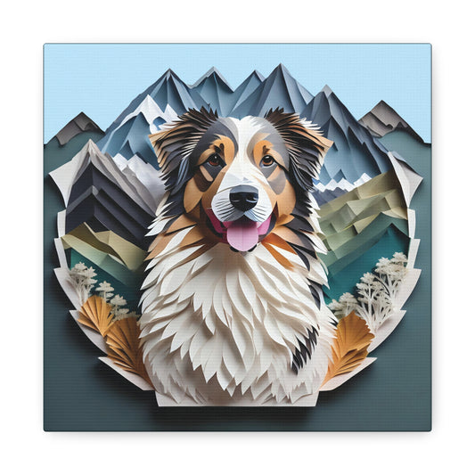 Australian Shepherd Mountain-Themed Portrait, Papercut Imitation Style Aussie Owner Gift