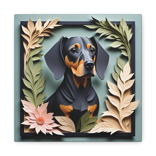 Black Dachshund Botanical Frame Wall Art - Custom Pet Name Artwork