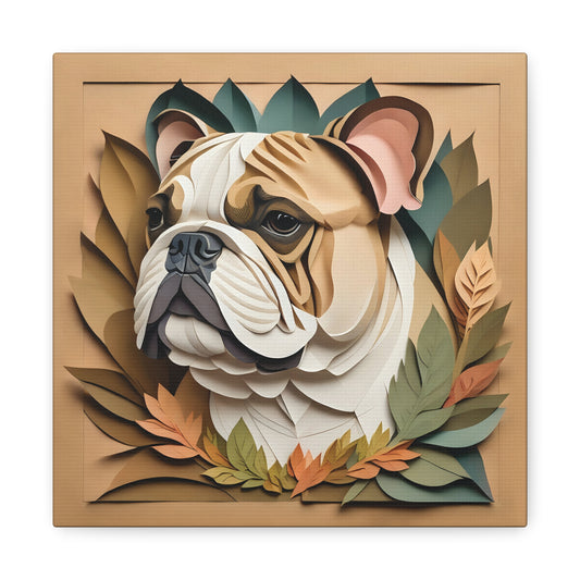Bulldog Portrait in Natural Colors - Papercut Illusion Art on Canvas