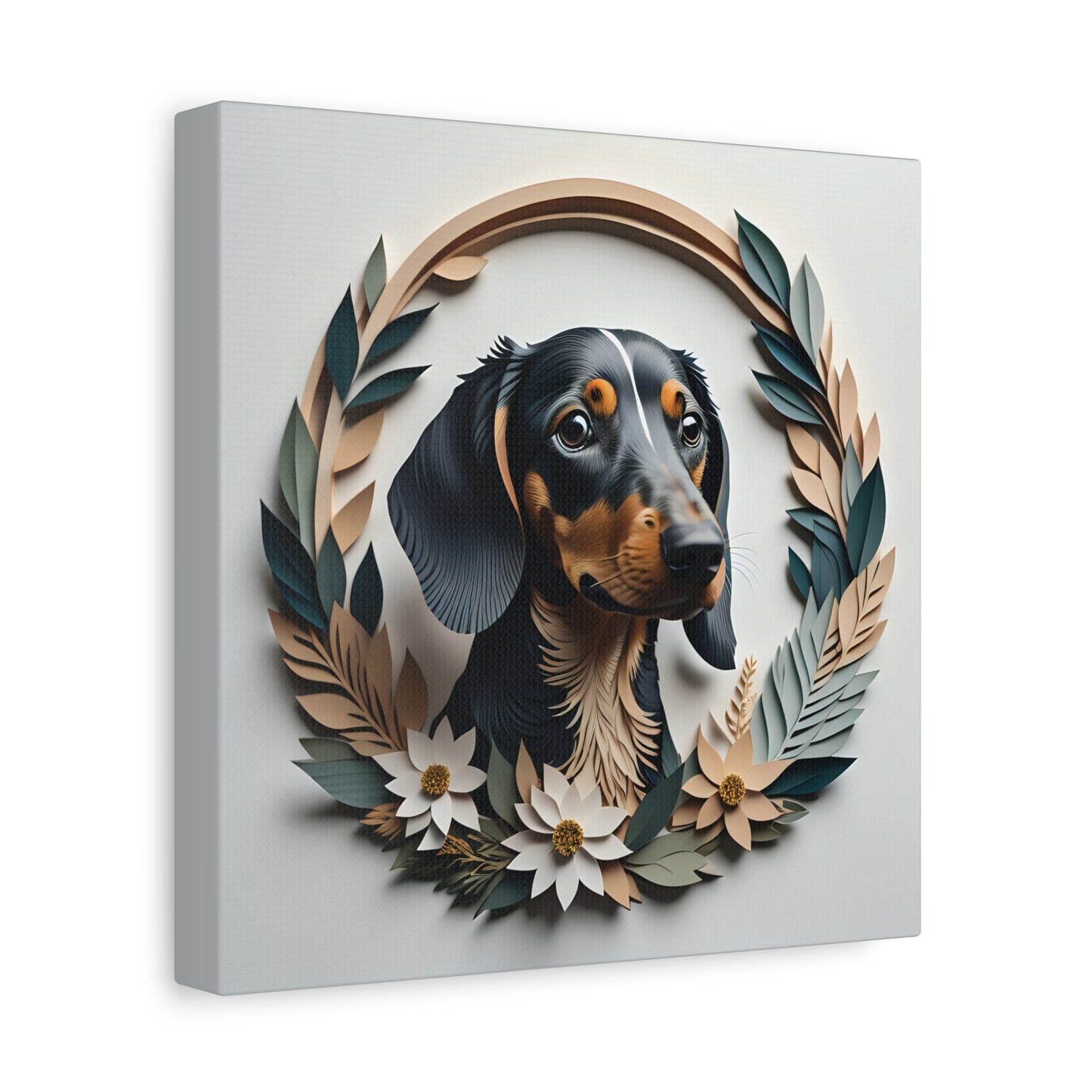 Black Dachshund Leaf Wreath Wall Art - Custom Pet Name Artwork