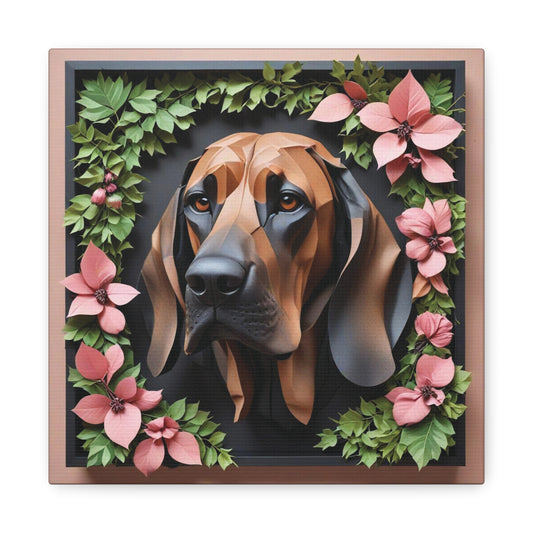 Bloodhound Floral Canvas Print - 3D Illusion Dog Portrait Gift for Pet Lover