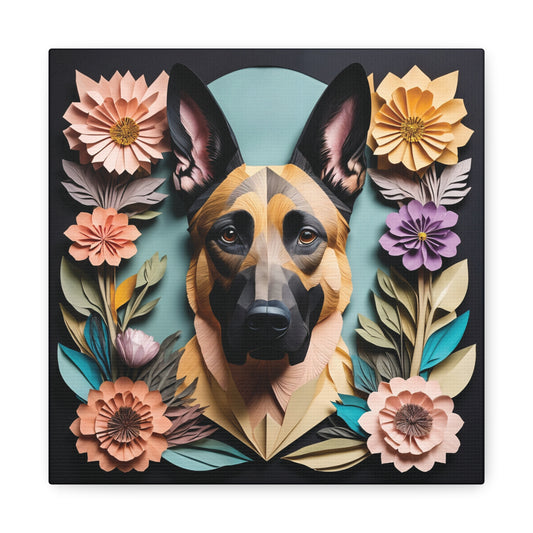 Belgian Malinois Portrait in Vintage Papercut Imitation Art Style