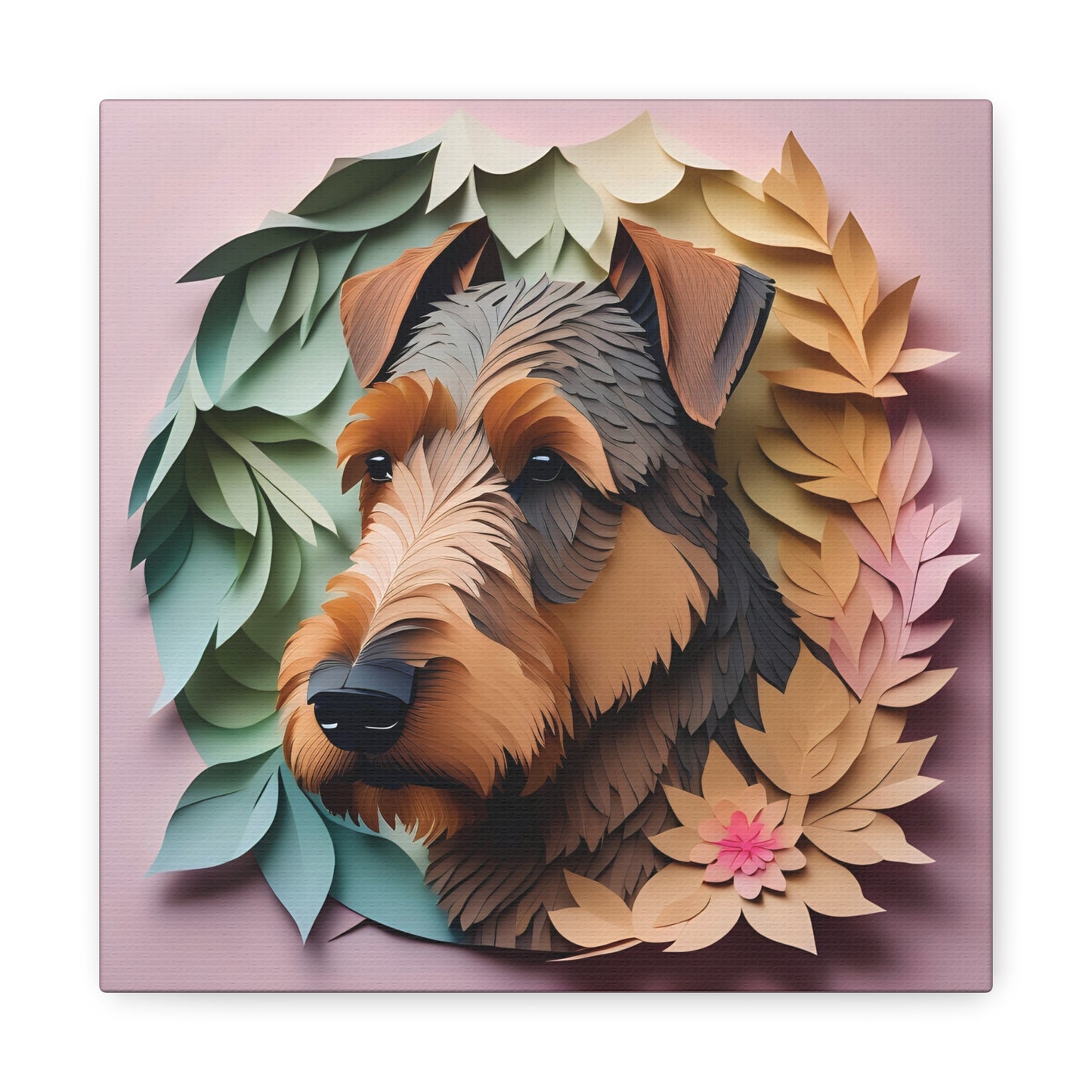 Airedale Terrier 3D Illusion Portrait on Pink Background