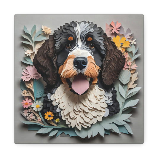 Bernedoodle 3D Illusion Wall Art   - Vintage Papercut Imitation Canvas Print