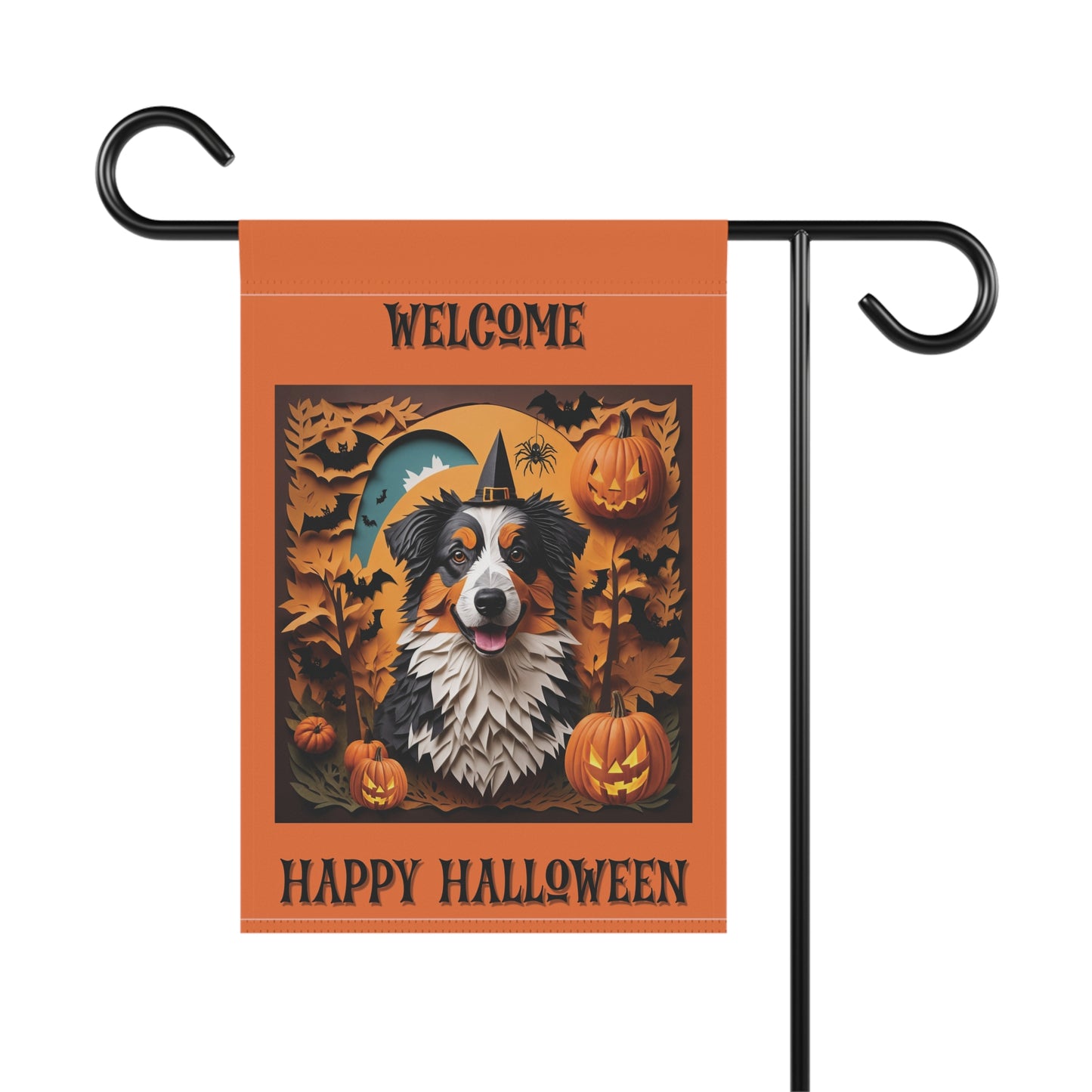 Aussie Halloween Garden Flag, Two-Sided Halloween Flag for Australian Shepherd Owner