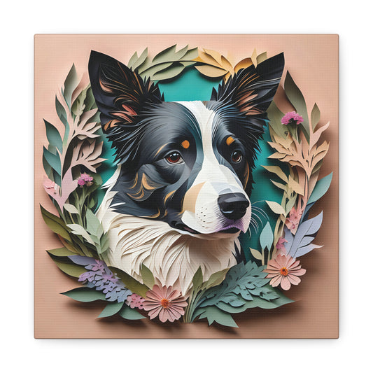 Border Collie in Floral Arrangement - 3D Illusion Art with Name Personalization