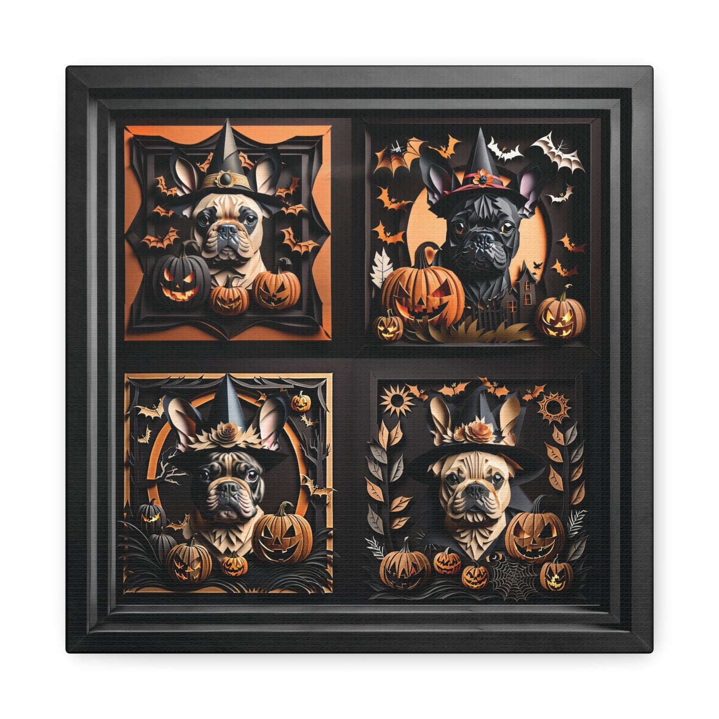 Four French Bulldogs Halloween Canvas - Halloween Decor for Frenchie Lover