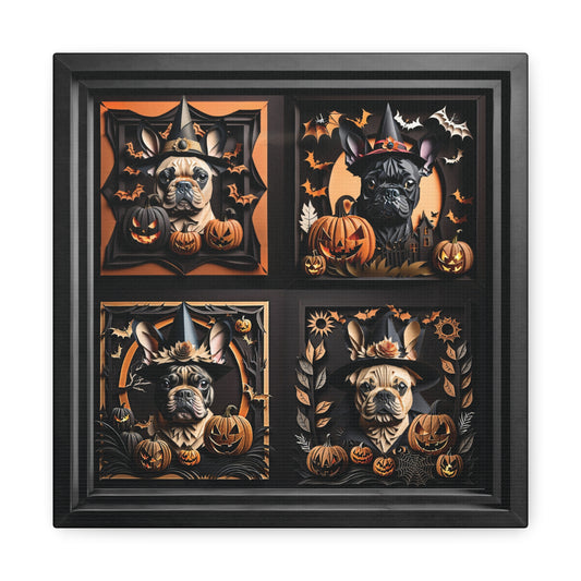 Four French Bulldogs Halloween Canvas - Halloween Decor for Frenchie Lover