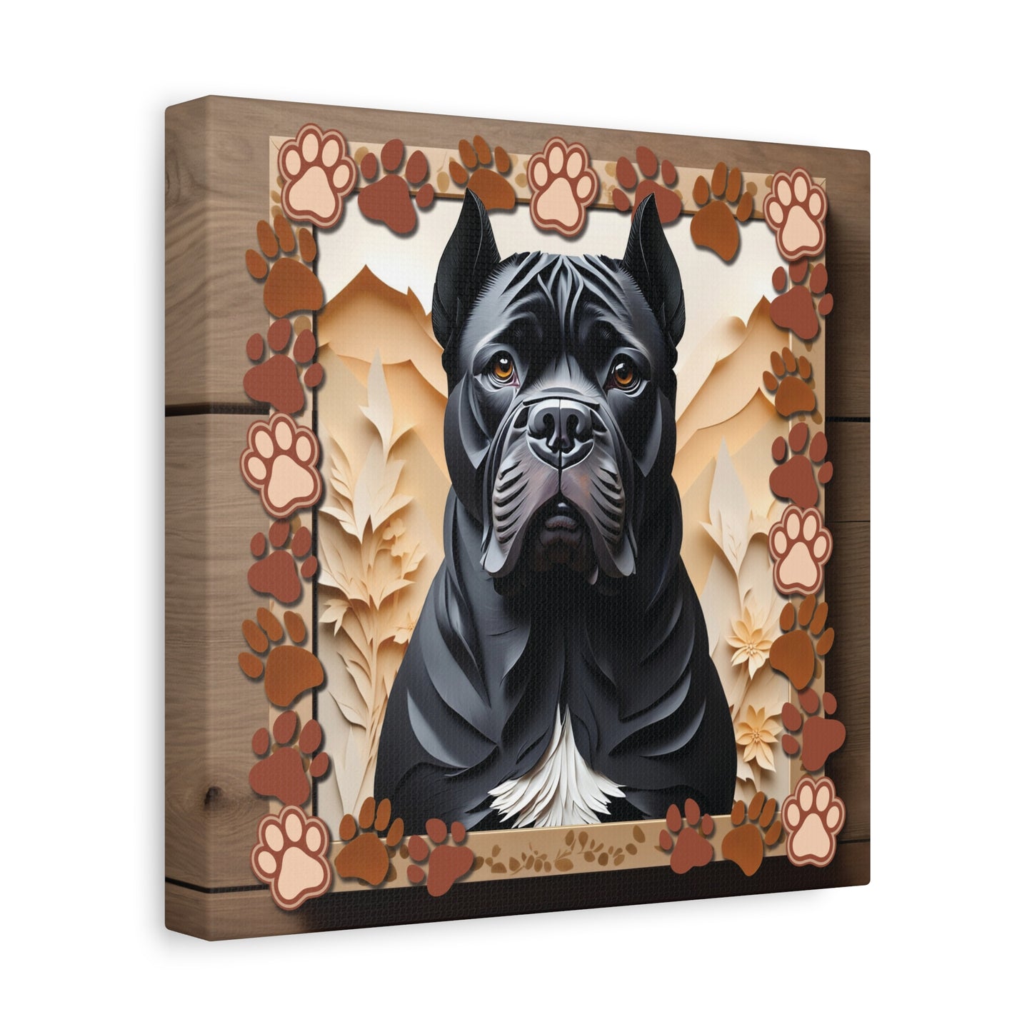 Black Cane Corso Paw Print Portrait - 3D Illusion Canvas Print - Cane Corso Mom or Dad Gift