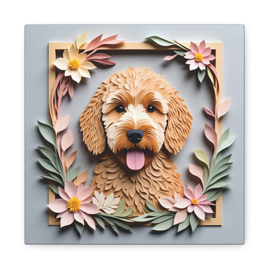 Golden or Labradoodle Canvas Wall Art with Name Tag -  Personalized Doodle Dog Floral Portrait Print for Pet Lovers and Dog Moms