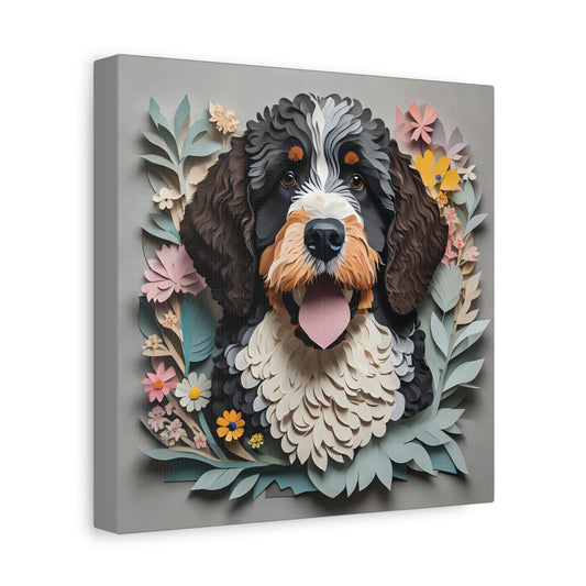 Bernedoodle 3D Illusion Wall Art   - Vintage Papercut Imitation Canvas Print
