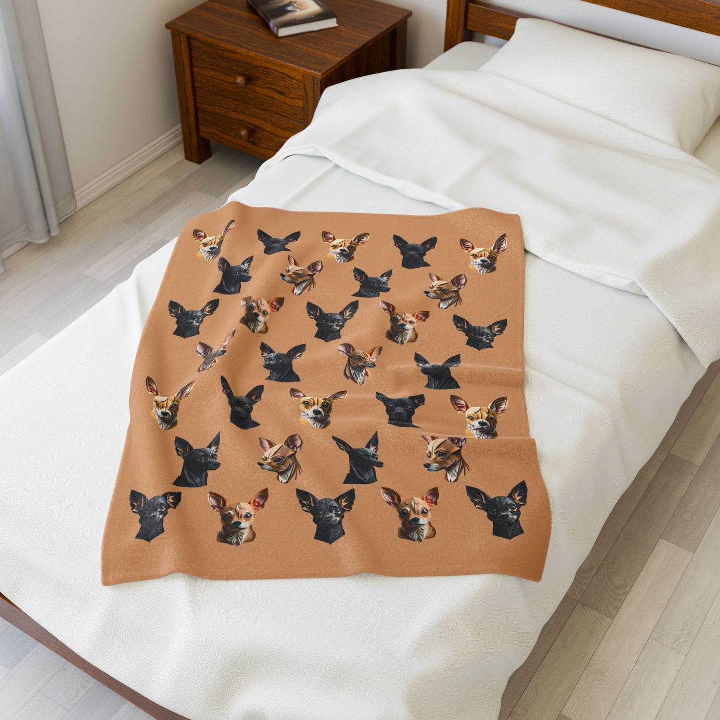 Chihuahua Charm Velveteen Plush Blanket - Fawn and Black Chihuahua Design