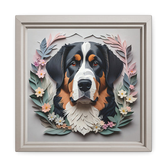 Floral Haven Bernese Mountain Dog - Papercut Imitation Canvas Print for Modern Home
