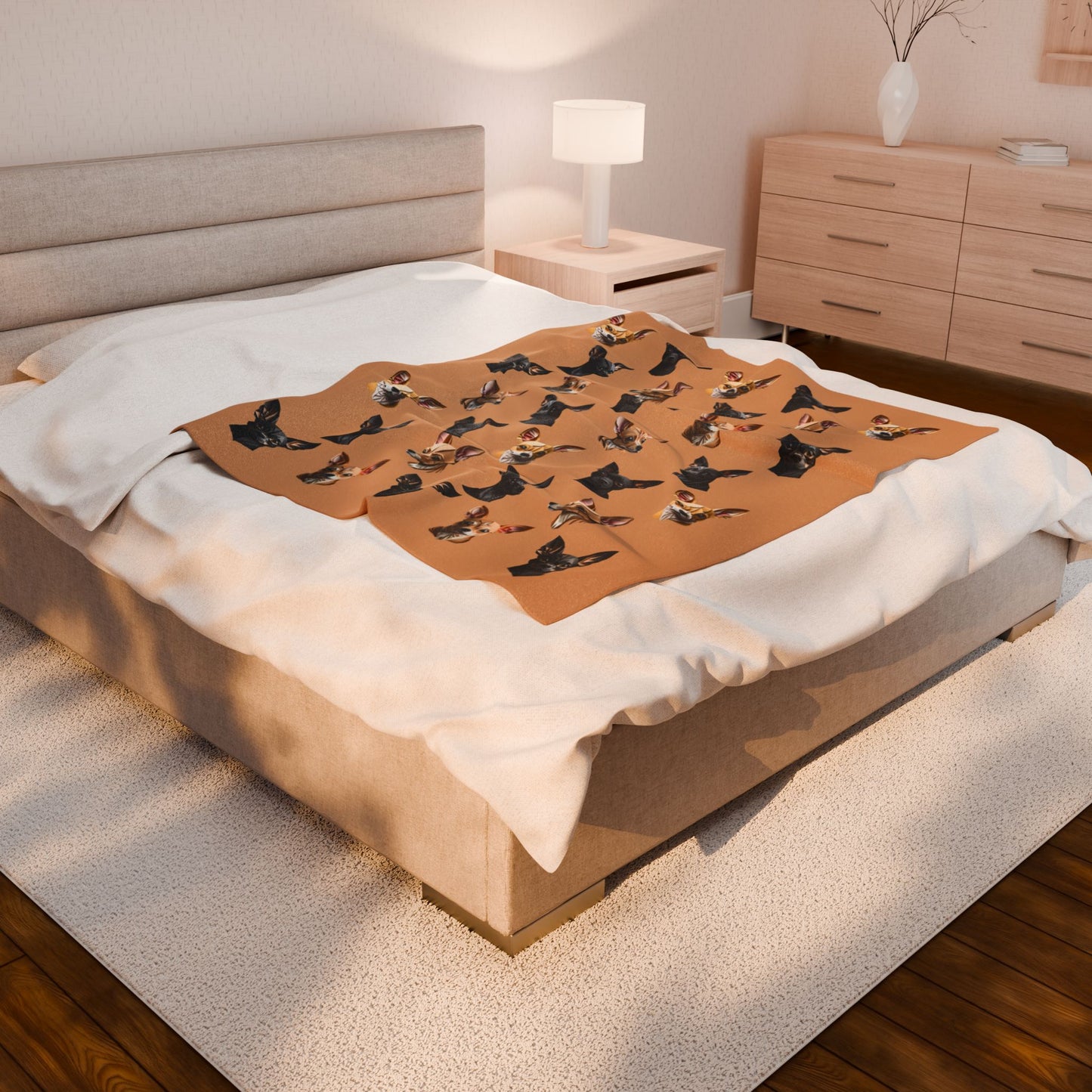 Chihuahua Charm Velveteen Plush Blanket - Fawn and Black Chihuahua Design