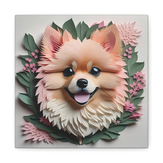 Pomeranian Floral Portrait Canvas - 3D Illusion Gallery Wrap