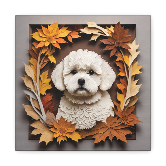Bichon Frisé in Fall Leaves Canvas Wrap, Name Personalization Dog Portrait, Bichon Frisé Lover Perfect Gift