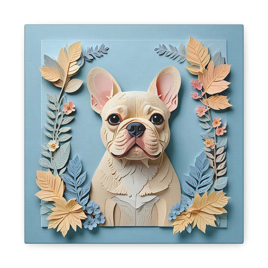 Cream French Bulldog Portrait in Blues - French Bulldog Mom or Dad Gift