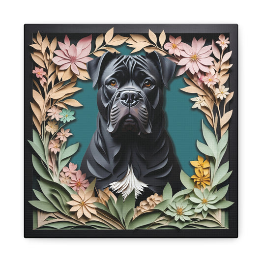 Black Cane Corso with Natural Ears - 3D Illusion Personalized Dog Portrait Gift
