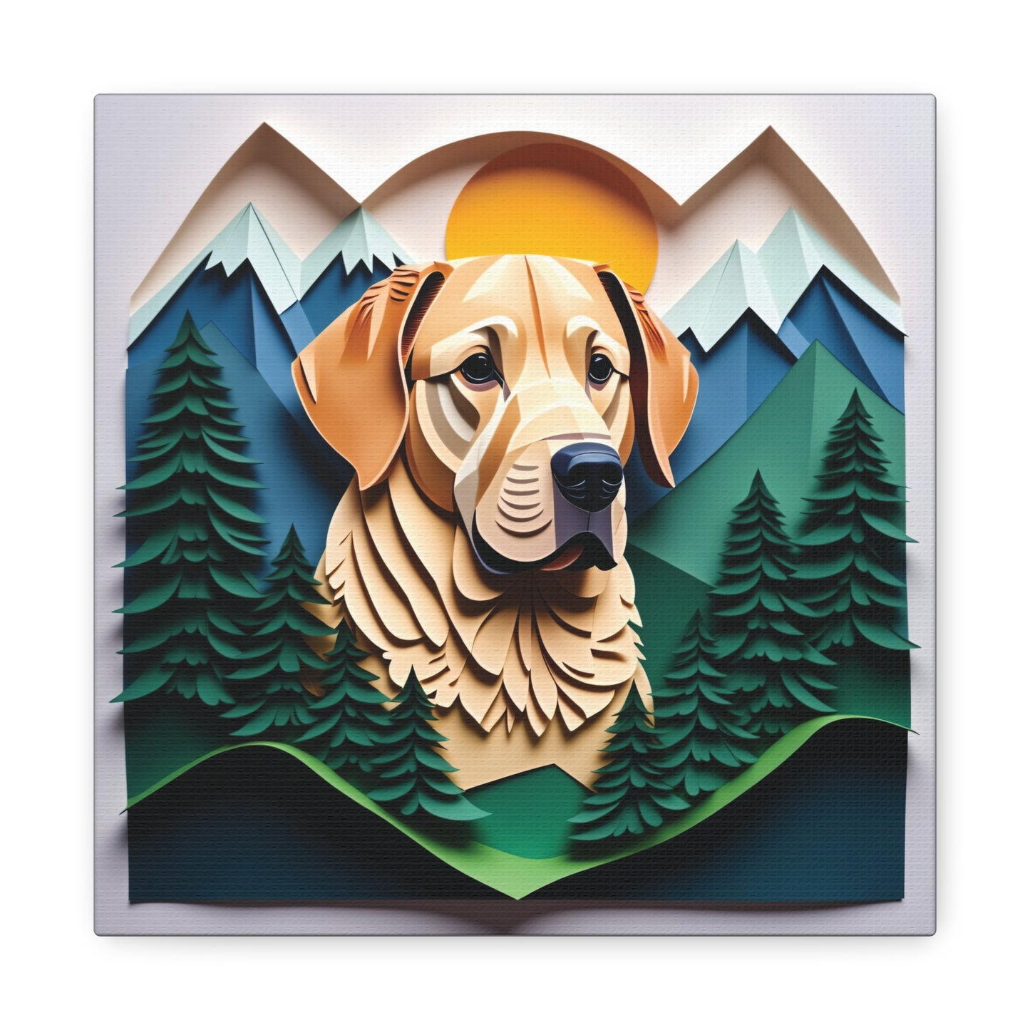Yellow Labrador Retriever Mountain Scene Art - Personalized Labrador Memorial Gift