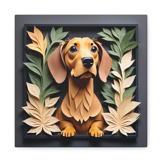 Brown Dachshund Floral Frame Wall Art -  3D Illusion Dog Portrait Canvas