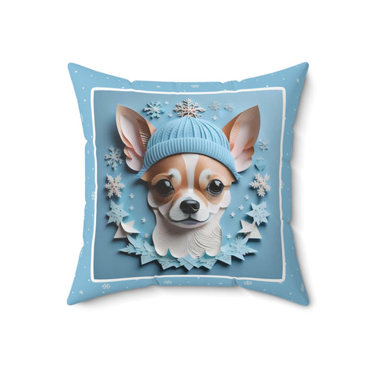 Winter Chihuahua Pillow, Seasonal Dog Lover Home Decor, Chihuahua Lover Comfort Gift