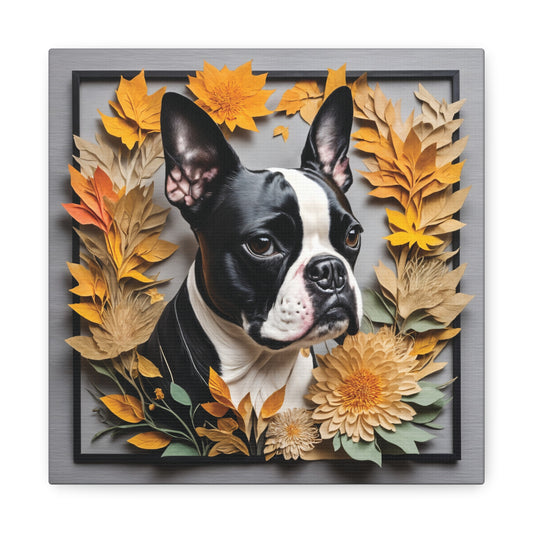 Boston Terrier Fall Art - Canvas Print 3D Illusion Art with Name Personalization