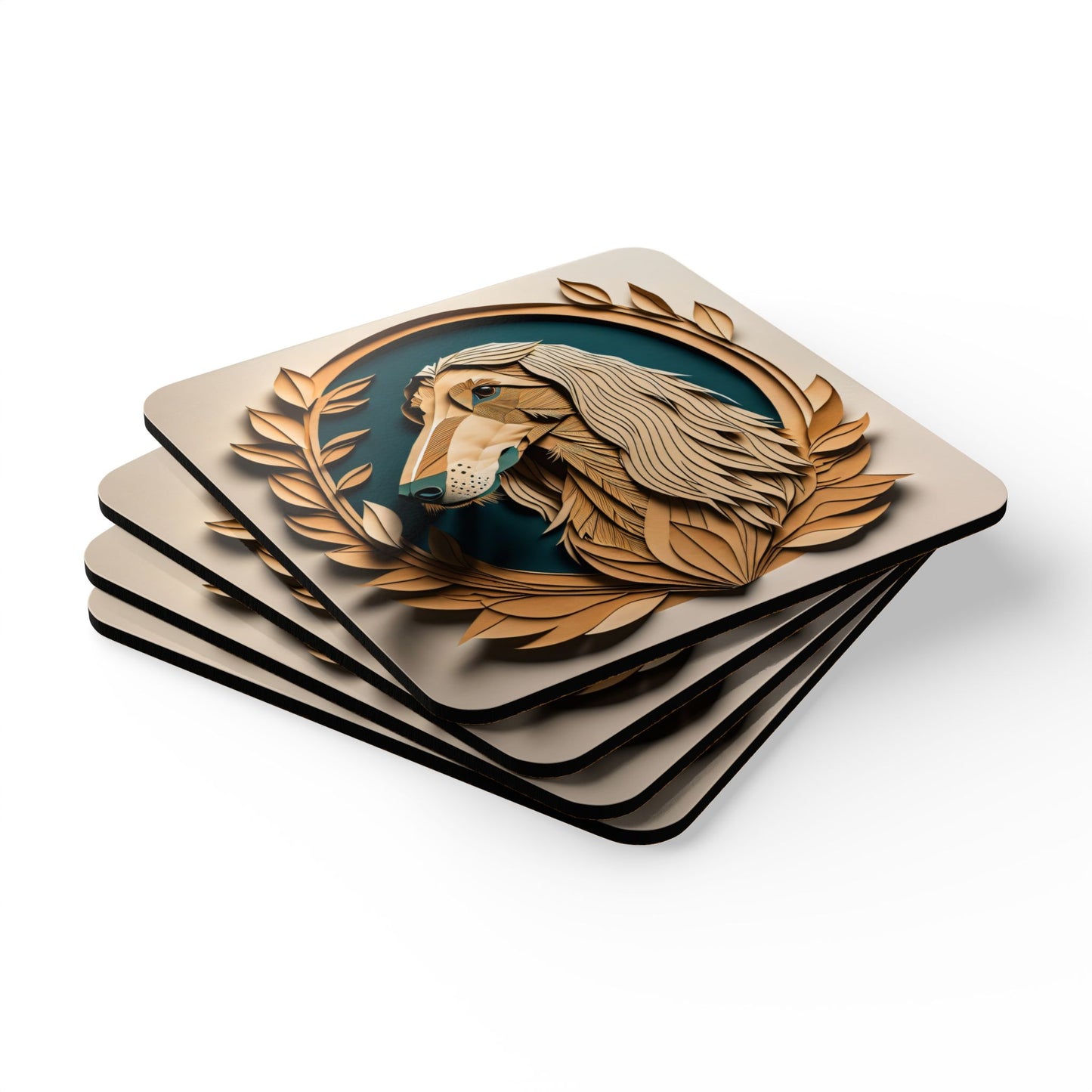 Unique Afghan Hound Corkwood Coaster Set - Papercut Imitation Dog Design, Afghan Hound Owner Gift, Afghan Hound Inspired Useful Art