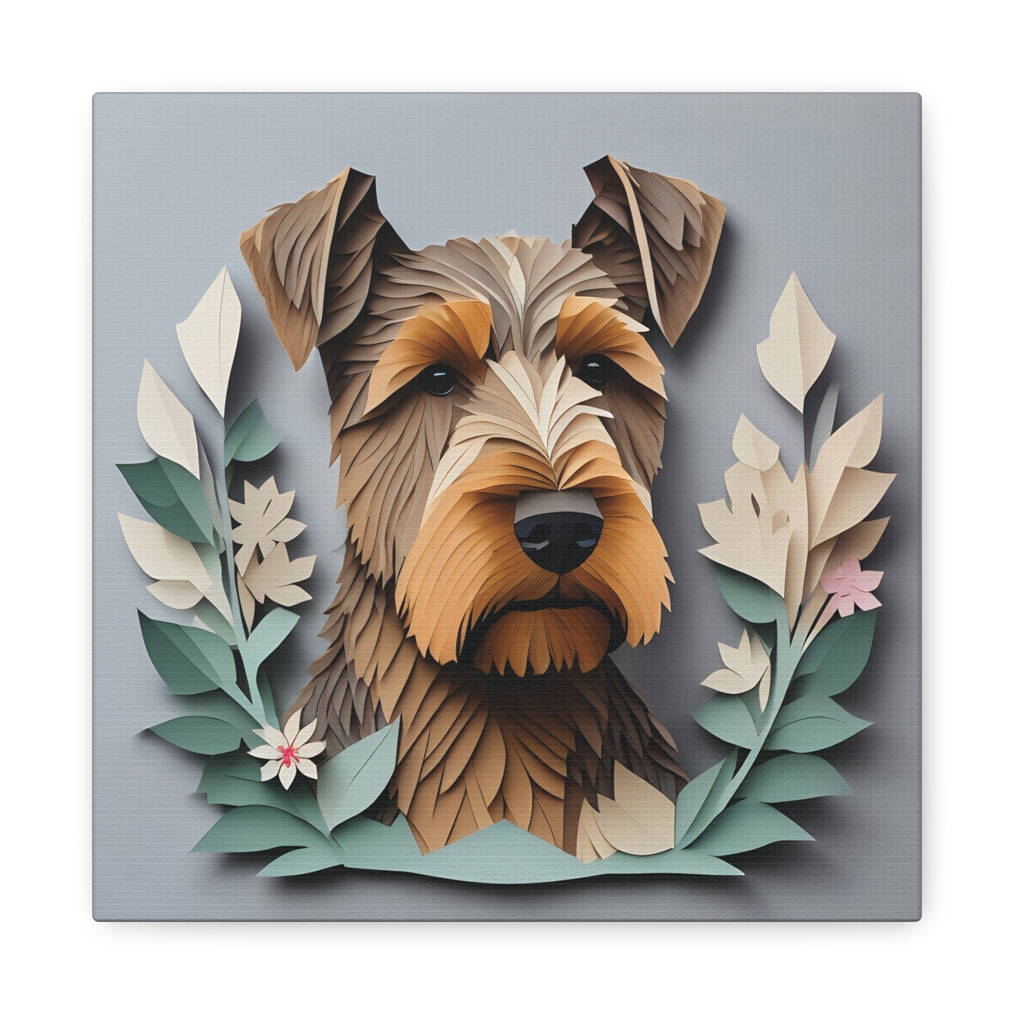 Airedale Terrier 3D Illusion Portrait on Gray Background