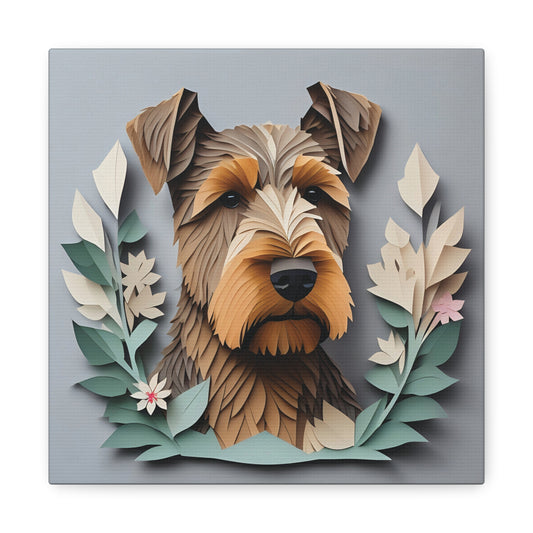 Airedale Terrier 3D Illusion Portrait on Gray Background