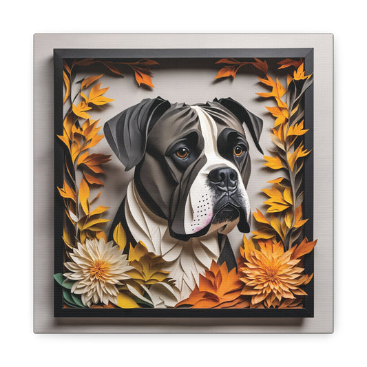 Black Boxer Dog Fall Art - Canvas Print 3D Illusion Art with Name Personalization