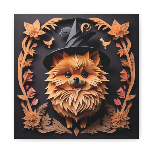 Halloween Pomeranian Wall Art -  Faux Papercut Style Decor