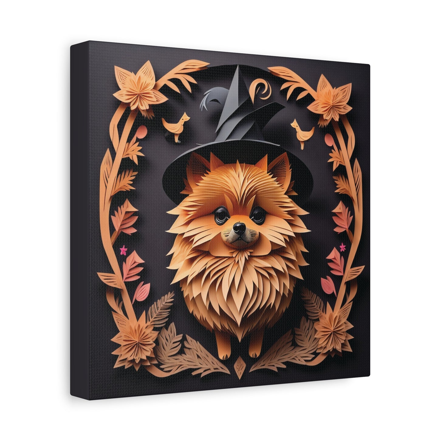 Halloween Pomeranian Wall Art -  Faux Papercut Style Decor