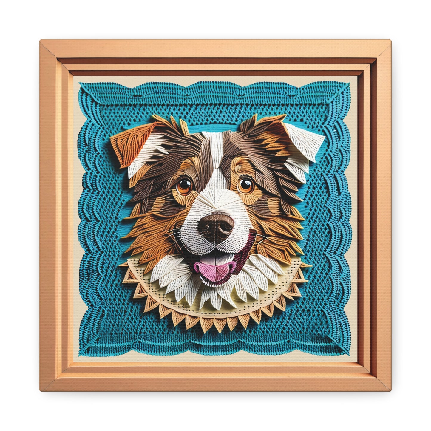 Australian Shepherd Embroidery Imitation Canvas, Aussie Lover Crafty Style Wall Art