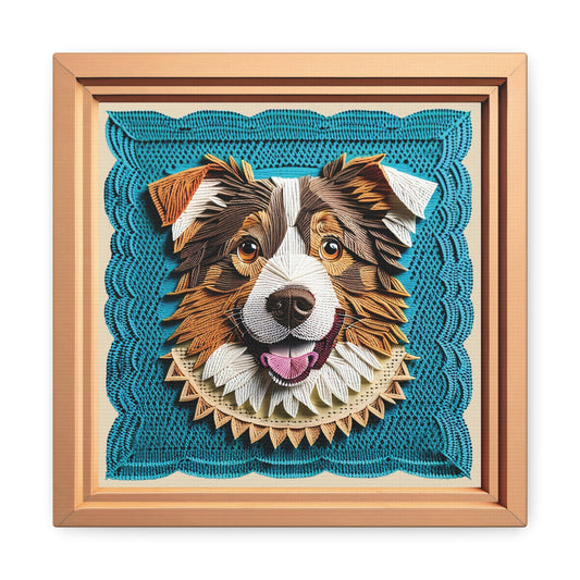 Australian Shepherd Embroidery Imitation Canvas, Aussie Lover Crafty Style Wall Art
