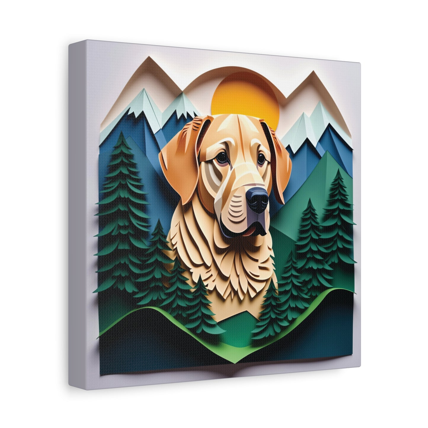 Yellow Labrador Retriever Mountain Scene Art - Personalized Labrador Memorial Gift