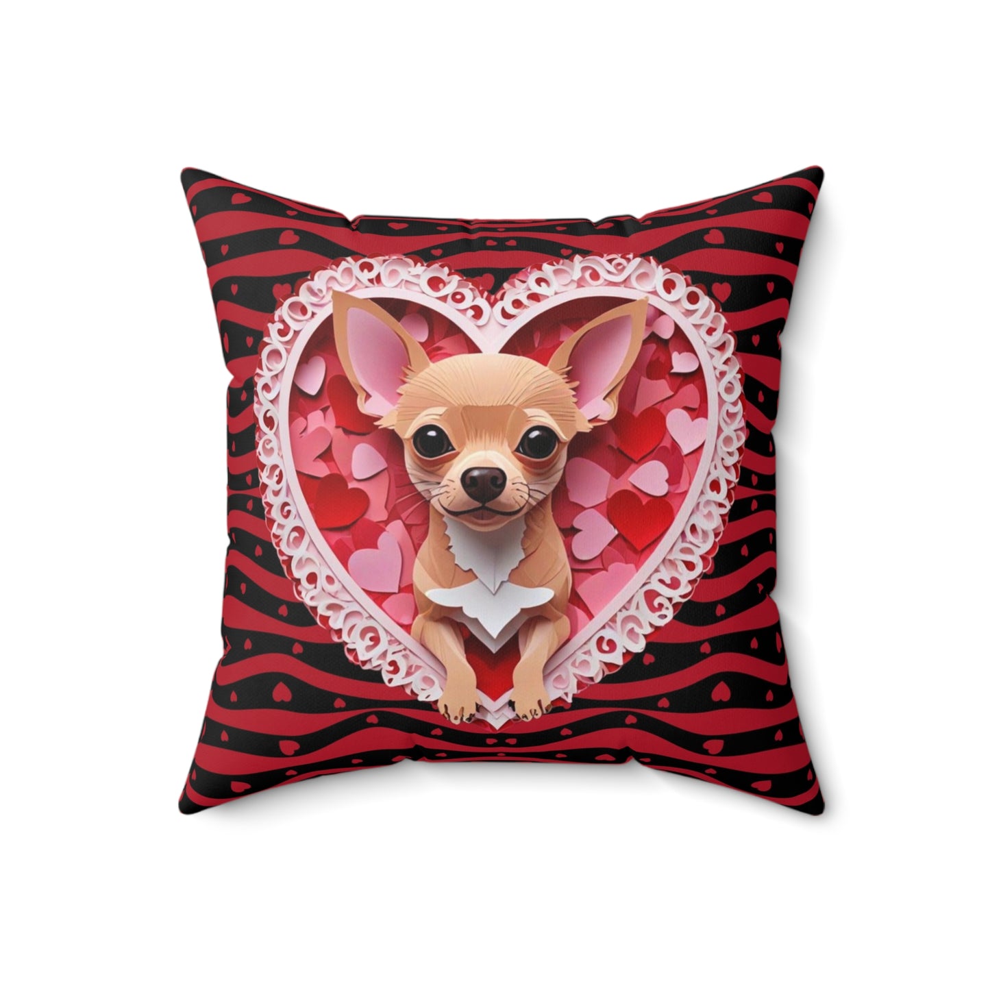 Fawn Chihuahua Valentine's Day Gift Square Polyester Pillow - Valentine's Home Decor