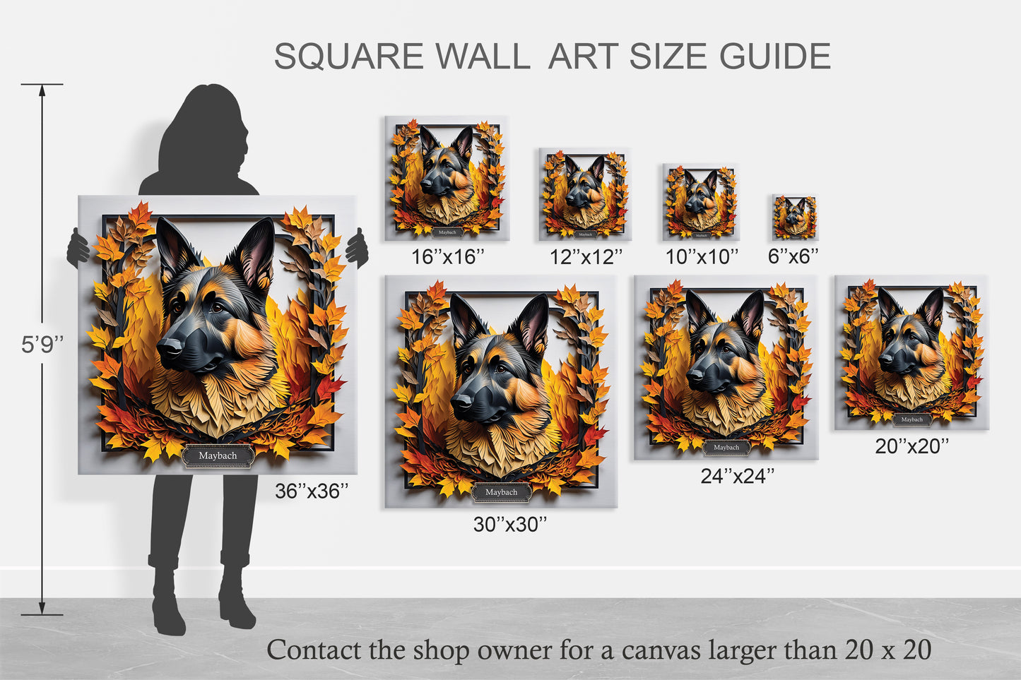Regal German Shepherd with Golden Autumn Foliage - 3D Illusion Art with Name Personalization