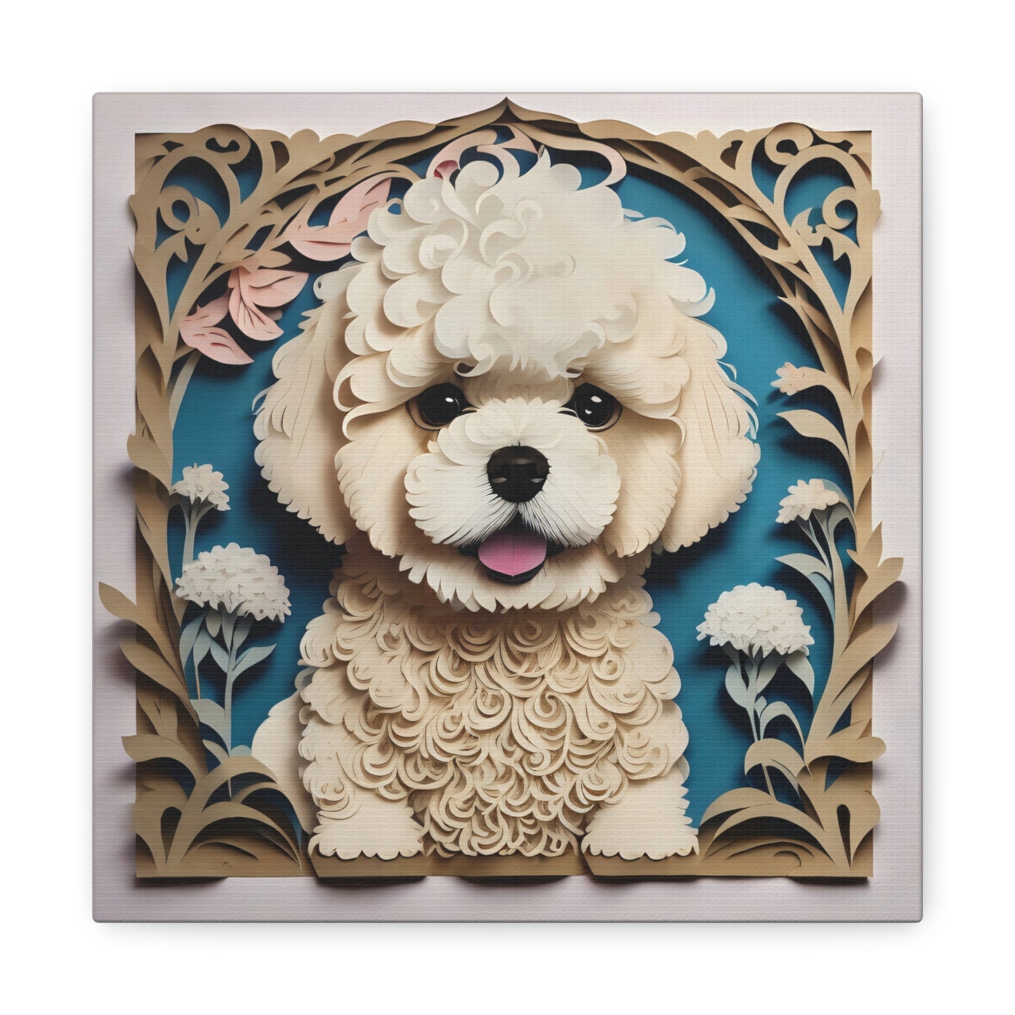 Bichon Frise Puppy Portrait - Papercut Imitation Dog Lover Canvas Print