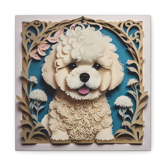 Bichon Frise Puppy Portrait - Papercut Imitation Dog Lover Canvas Print