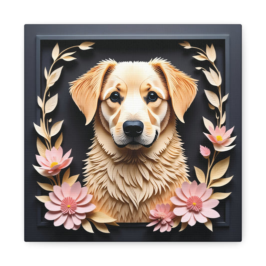 Yellow Labrador Memorial Portrait - Personalized Dog Name Canvas Print with Flowers - Custom Labrador Retriever Gift for Dog Mom or Breeder