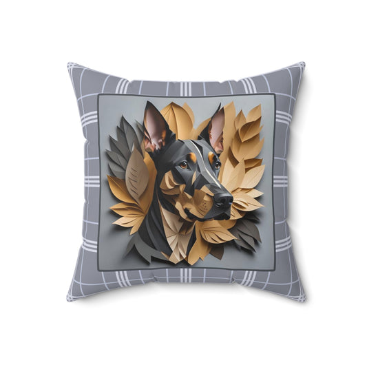 Doberman Gray Plaid Square Pillow -  Doberman Owner Birthday Housewarming Gift