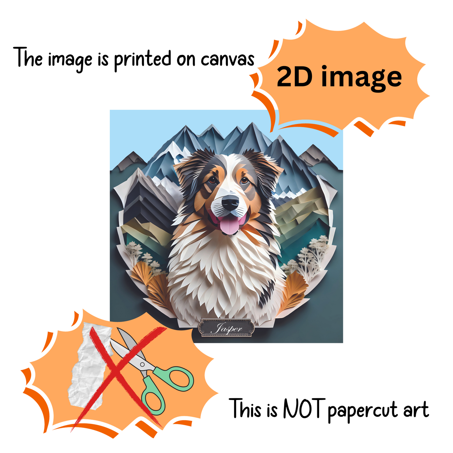 Australian Shepherd Mountain-Themed Portrait, Papercut Imitation Style Aussie Owner Gift
