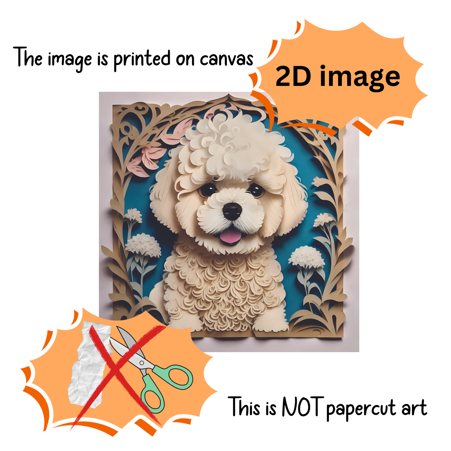 Bichon Frise Puppy Portrait - Papercut Imitation Dog Lover Canvas Print