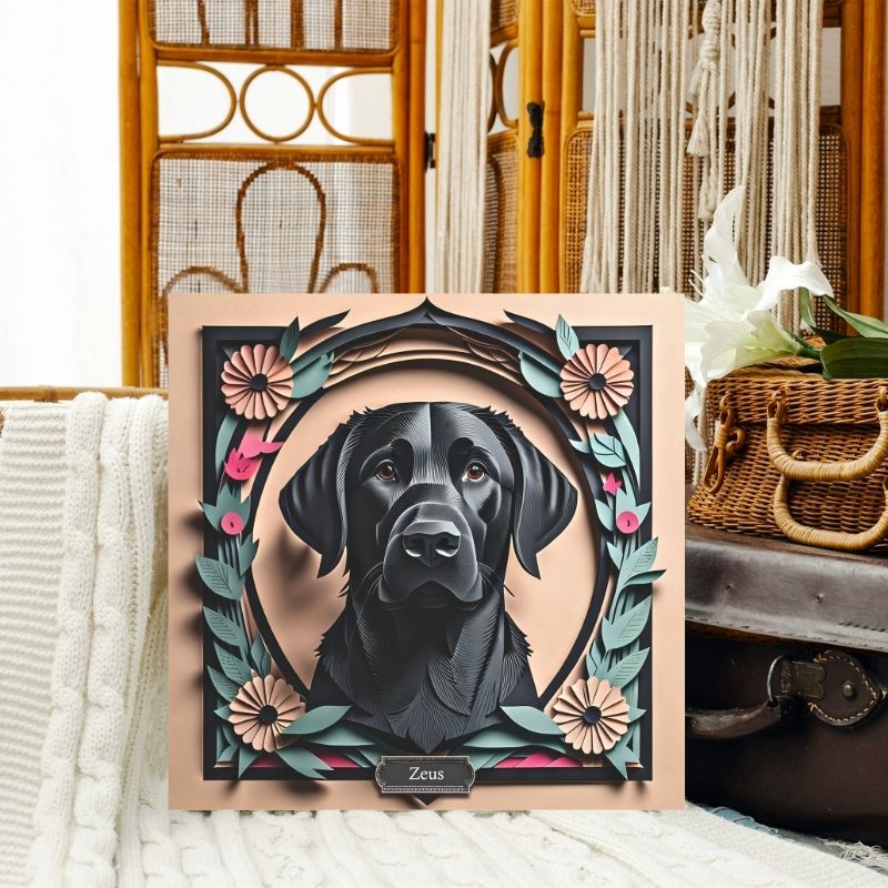Vintage Style Black Lab Dog Wall Art - Personalized Labrador Retriever Memorial
