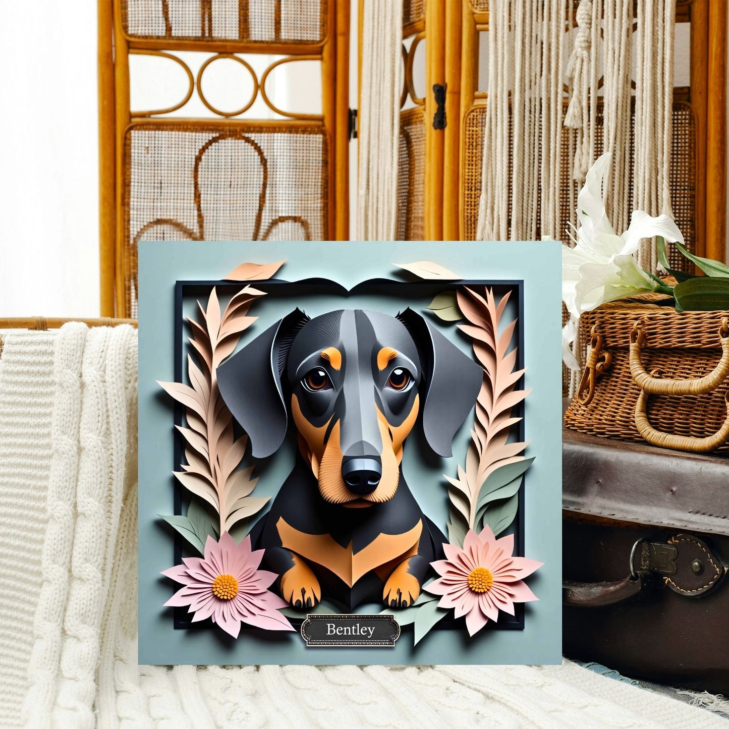 Black Dachshund Botanical Frame Wall Art - Dachshund Mom Gift or Dog Lover Decor