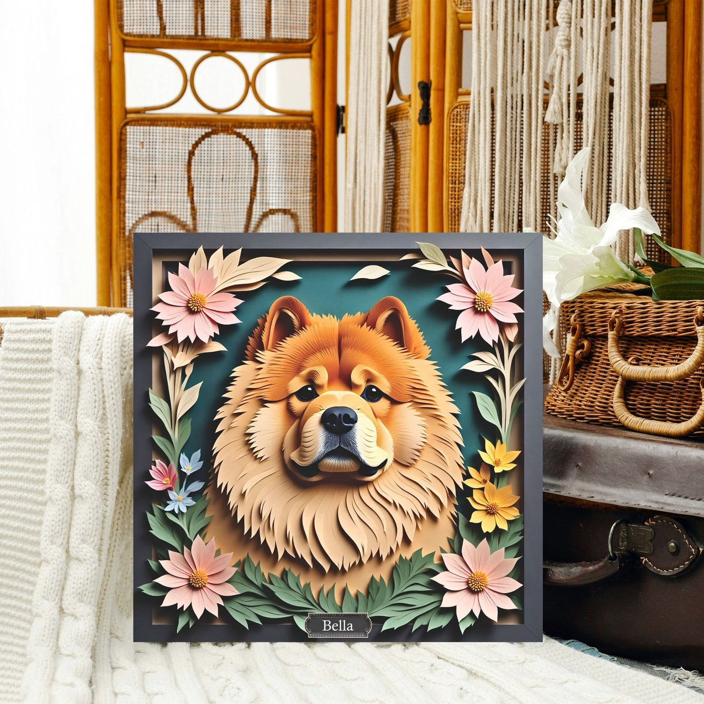 Chow Chow Floral Canvas -  Personalized Dog Name 3D Illusion Dog Decor