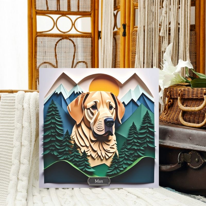 Yellow Labrador Retriever Mountain Scene Art - Personalized Labrador Memorial Gift