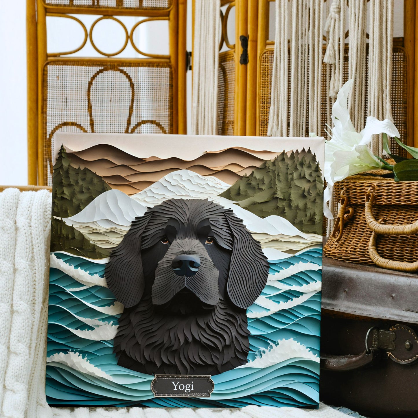 Newfoundland Water Rescue Dog Portrait - Newfie Mom or Dad Gift - Dog Loss Memorial Gift
