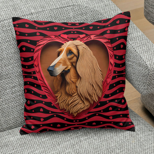 Afghan Hound Valentine's Day Gift Square Polyester Pillow, Holiday Decor for Dog Lover, Afghan Hound Mom Gift